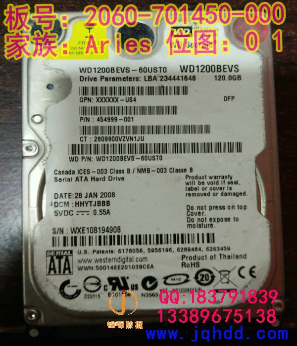 WD/西部数据WD800BEVS-22RST0 2060-701450-009数据恢复配件硬盘