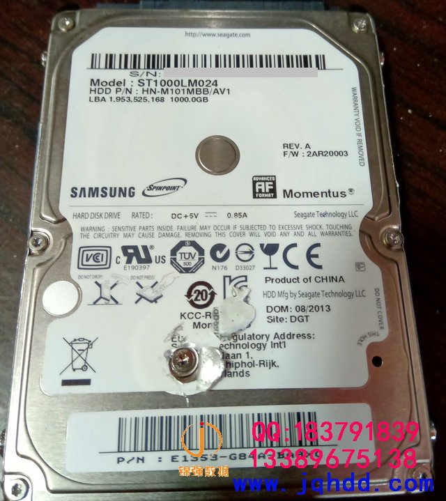 三星SAMSUNG通病磁头卡死ST1000LM024 HN-M101MBB数据恢复案例-图片1