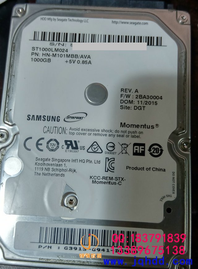 三星SAMSUNG ST1000LM024 HN-M101MBB/AVA磁头损坏开盘恢复数据案例-图片1