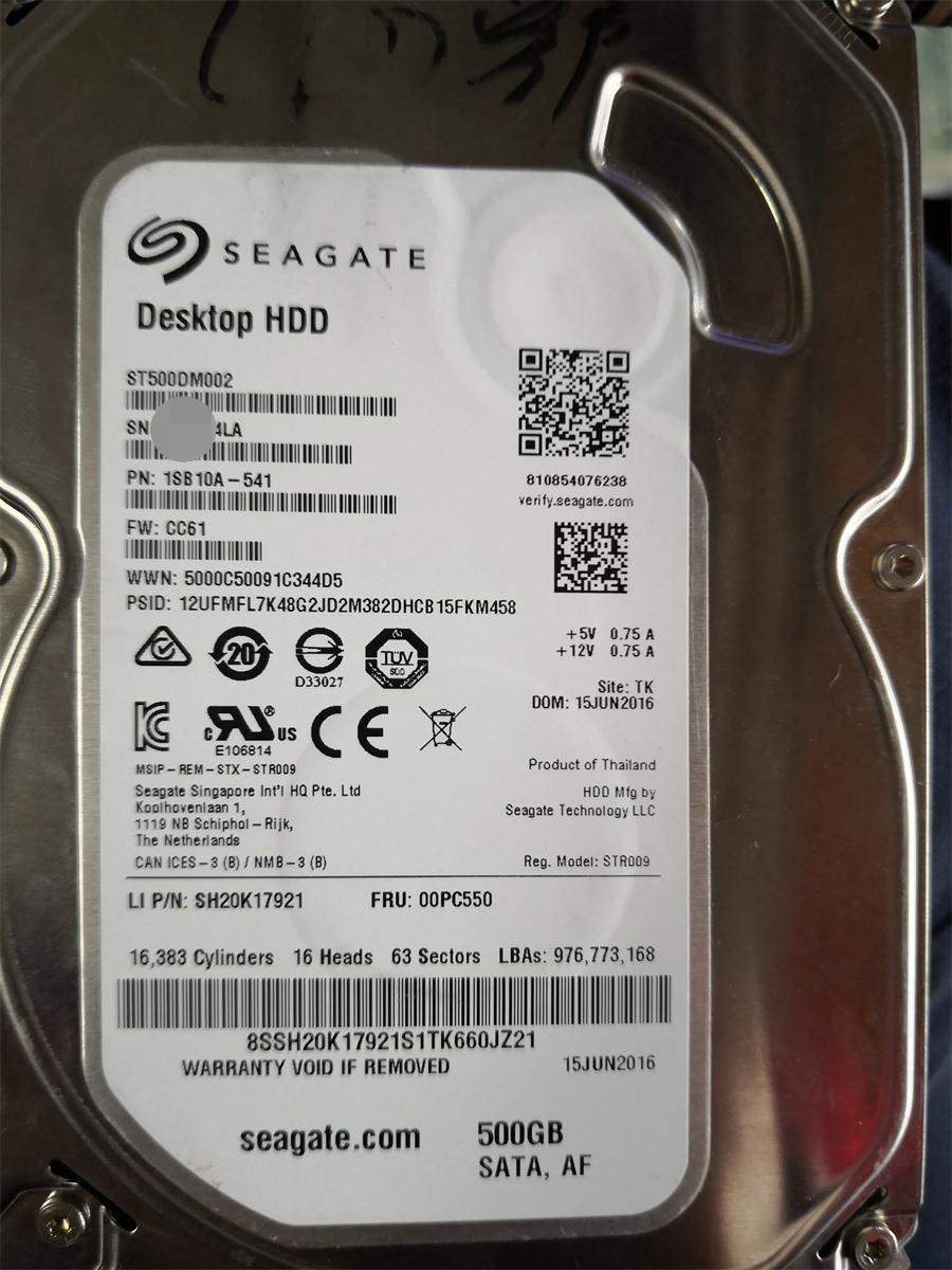Seagate/希捷硬盘ST500DM002-1SB10A 100774000LED报错热交换数据恢复案例-图片1