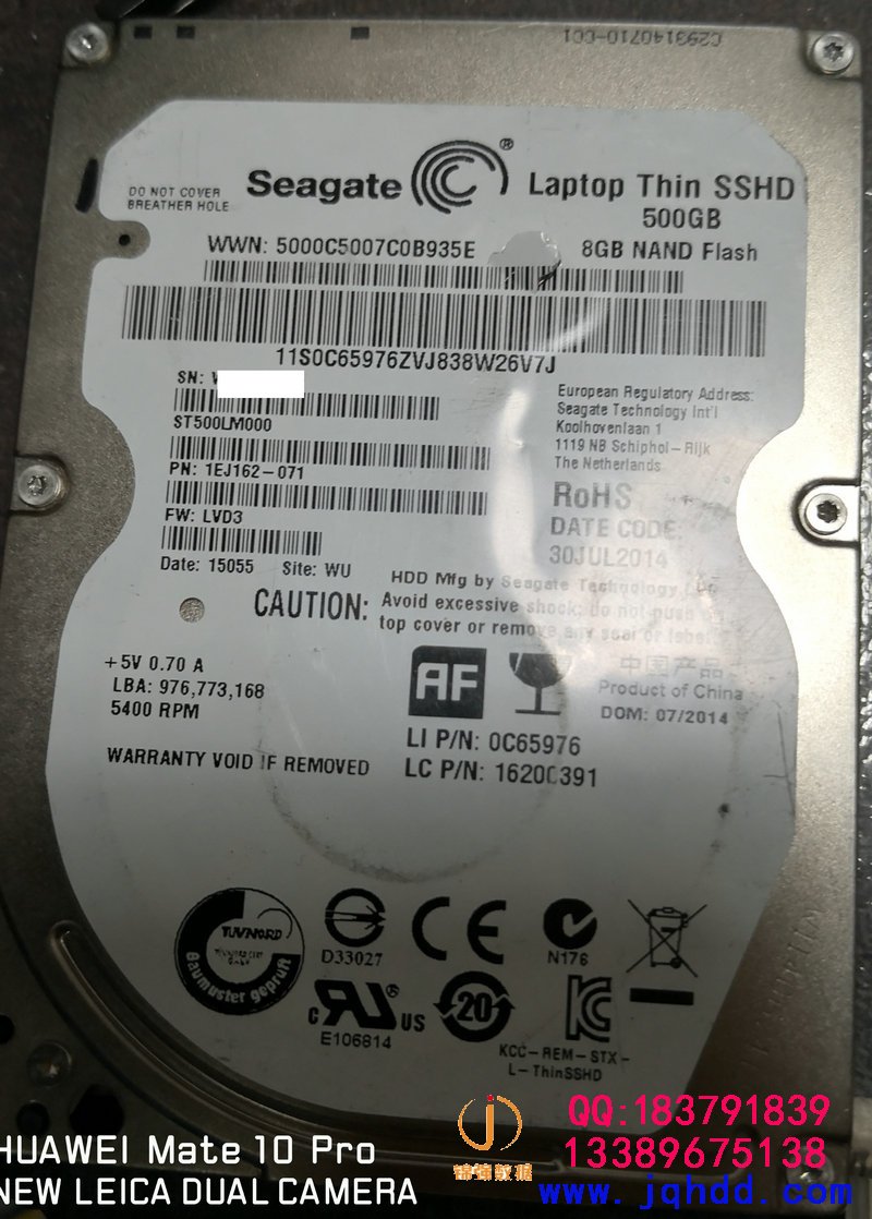 Seagate/希捷ST500LM000-1EJ162 SSHD混合盘热交换数据恢复案例